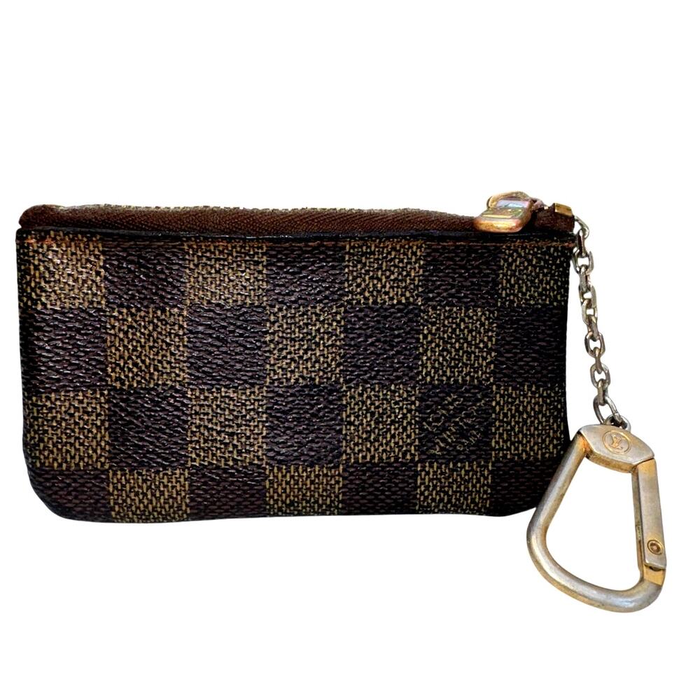Louis Vuitton Damier Ebene Key Pouch (Cles) with Gold-Tone Chain